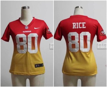 Women NEW NFL San Francisco 49ers 80 Jerry Rice Red-Yellow Drift Fashion II Jerseys