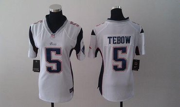 Women NEW New England Patriots #5 Tim Tebow Navy White Jerseys