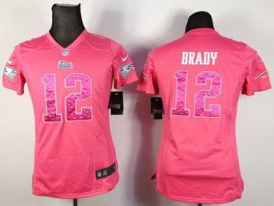 Women NEW New England Patriots 12 Tom Brady Pink Jerseys