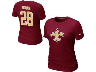 Women NEW New Orleans Saints #28 Mark Ingram Name & Number T-Shirt Red