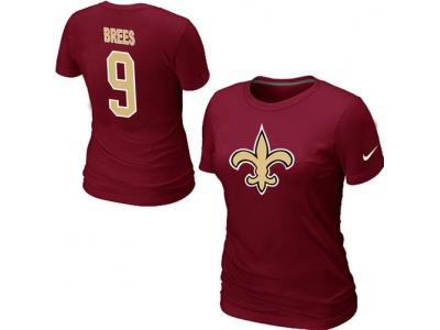 Women NEW New Orleans Saints #9 Drew Brees Name & Number T-Shirt Red