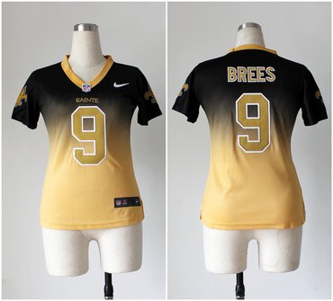 Women NEW New Orleans Saints 9 Drew Brees Black Yellow Drift Fashion II