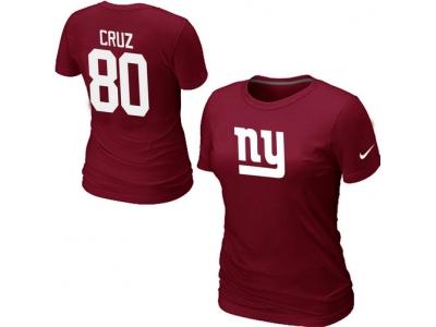 Women NEW New York Giants #80 Victor Cruz Name & Number T-Shirt Red