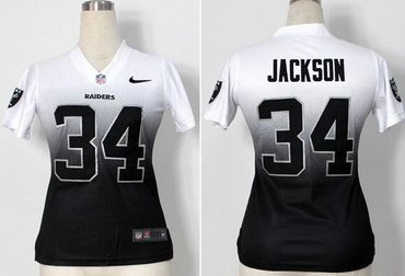 Women NEW Oakland Raiders #34 Bo Jackson White-Black Fadeaway Fashion II NFL Jerseys