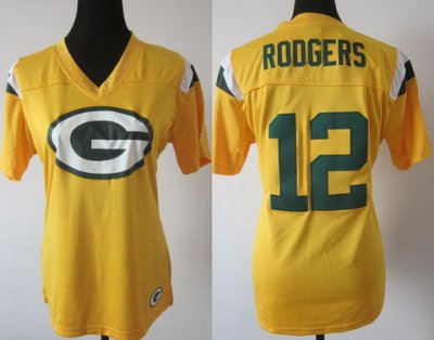Women NEW Packers 12 Aaron Rodgers Yellow FEM FAN Field Flirt Fashion Jerseys