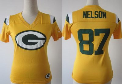Women NEW Packers 87 Jordy Nelson Yellow FEM FAN Field Flirt Fashion Jerseys
