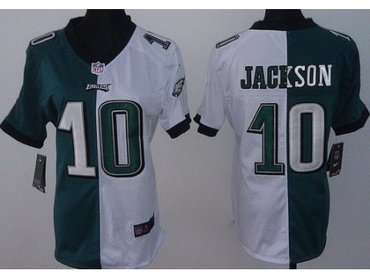 Women NEW Philadelphia Eagles 10 DeSean Jackson White Green Split NFL Jerseys