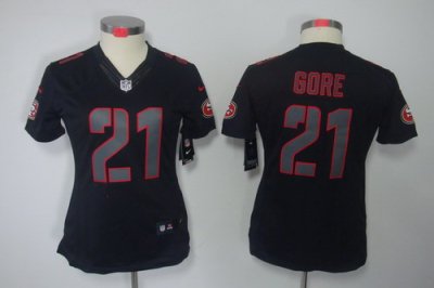 Women NEW San Francisco 49ers #21 Frank Gore Black Jerseys(Impact Limited)