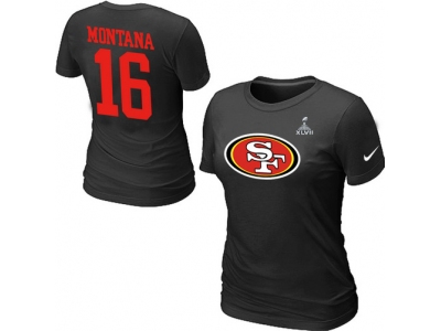 Women NEW San Francisco 49ers 16 Montana Name & Number Super Bowl XLVII T-Shirt Black