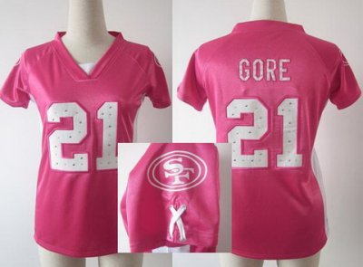 Women NEW NFL San Francisco 49ers 21 Frank Gore Pink Womens Draft Him II Top Jerseys