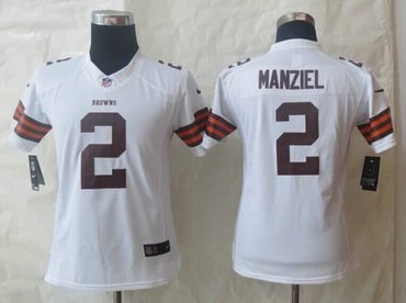 Women NFL Cleveland Browns #2 Johnny Manziel White NFL Jersey