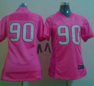 Women NFL Houston Texans #90 Jadeveon Clowney New Pink Be Luv'd Stitched NFL Elite Jersey