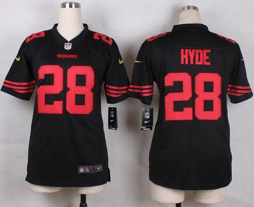Women New 49ers #28 Carlos Hyde Black Alternate Stitched NFL Elite Jersey