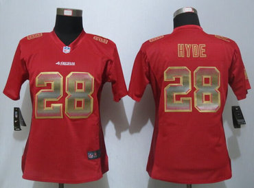 Women New 49ers #28 Carlos Hyde Red Strobe Elite Jersey