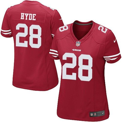Women New 49ers #28 Carlos Hyde Red Team Color Stitched NFL Limited Jersey