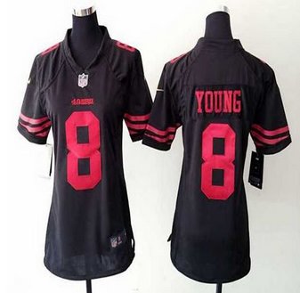 Women New 49ers #8 Steve Young Black Alternate Stitched NFL Elite Jersey