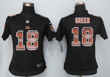 Women New Bengals #18 A.J. Green Black Strobe Elite Jersey