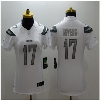 Women New Chargers #17 Philip Rivers White Stitched NFL Limited Platinum Jersey