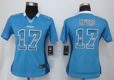 Women New Chargers 17 Philip Rivers Blue Strobe Elite Jersey