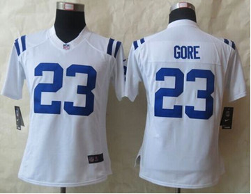 Women New Colts #23 Frank Gore White Stitched NFL Limited Jersey