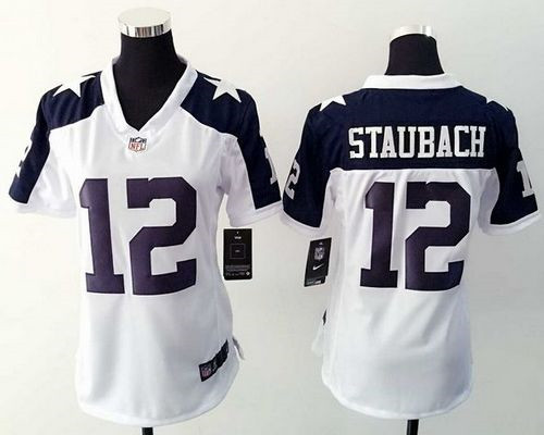 Women New Cowboys #12 Roger Staubach White Thanksgiving Throwback Stitched NFL Elite Jersey