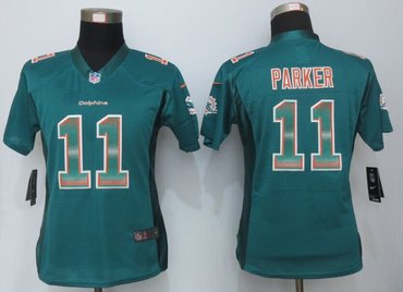 Women New Dolphins #11 DeVante Parker Green Strobe Elite Jersey