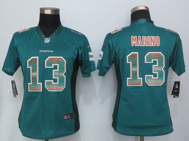 Women New Dolphins #13 Dan Marino Green Strobe Elite Jersey