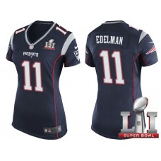 Women New England Patriots #11 Julian Edelman Navy 2017 Super Bowl 51 Patch Game Jersey
