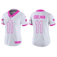 Women New England Patriots #11 Julian Edelman White Pink Rush Fashion Jersey