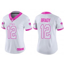 Women New England Patriots #12 Tom Brady White Pink Rush Fashion Jersey