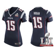 Women New England Patriots #15 Chris Hogan Navy 2017 Super Bowl LI Patch Game Jersey