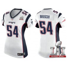 Women New England Patriots #54 Tedy Bruschi White 2017 Super Bowl 51 Patch Game Jersey