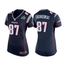 Women New England Patriots #87 Rob Gronkowski Navy Super Bowl LII Bound Game Jersey