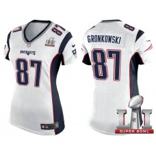 Women New England Patriots #87 Rob Gronkowski White 2017 Super Bowl LI Patch Game Jersey