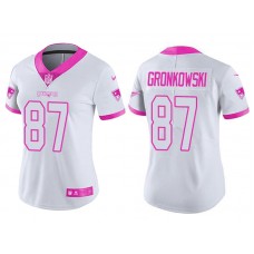 Women New England Patriots #87 Rob Gronkowski White Pink Rush Fashion Jersey