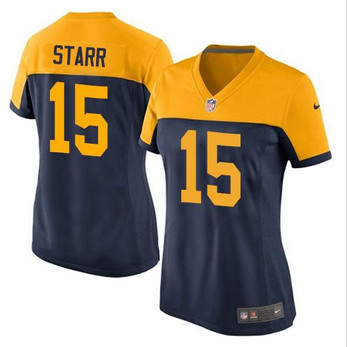 Women New Green Bay Packers #15 Bart Starr Navy Blue Alternate Stitched NFL New Elite Jersey