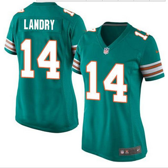 Women New Miami Dolphins #14 Jarvis Landry Aqua Green Alternate Stitched NFL Elite Jersey