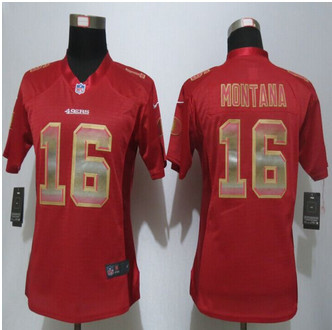 Women New New San Francisco 49ers #16 Joe Montana Red Strobe Elite Jersey