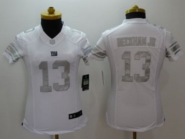 Women New New York Giants #13 Odell Beckham Jr Royal White Stitched NFL Limited Platinum Jersey
