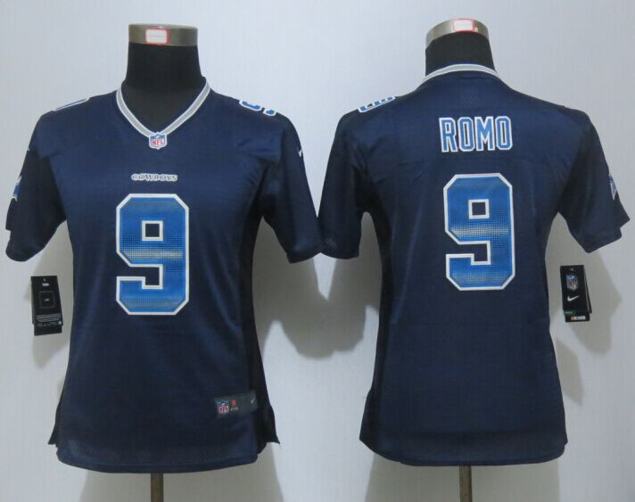 Women New Nike Dallas Cowboys 9 Tony Romo Navy Blue Strobe Elite Jersey