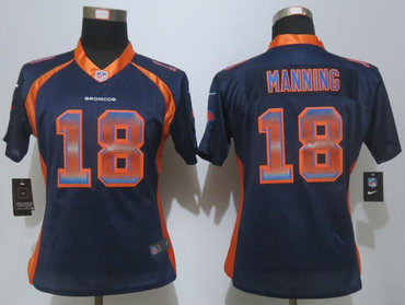 Women New Nike Denver Broncos #18 Peyton Manning Navy Blue Strobe Elite Jersey