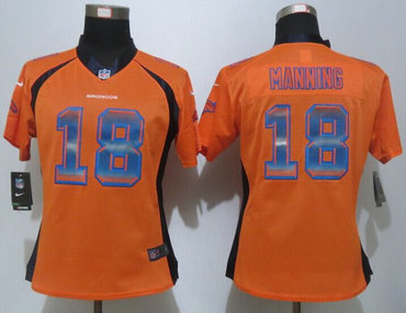 Women New Nike Denver Broncos #18 Peyton Manning Orange Strobe Elite Jersey