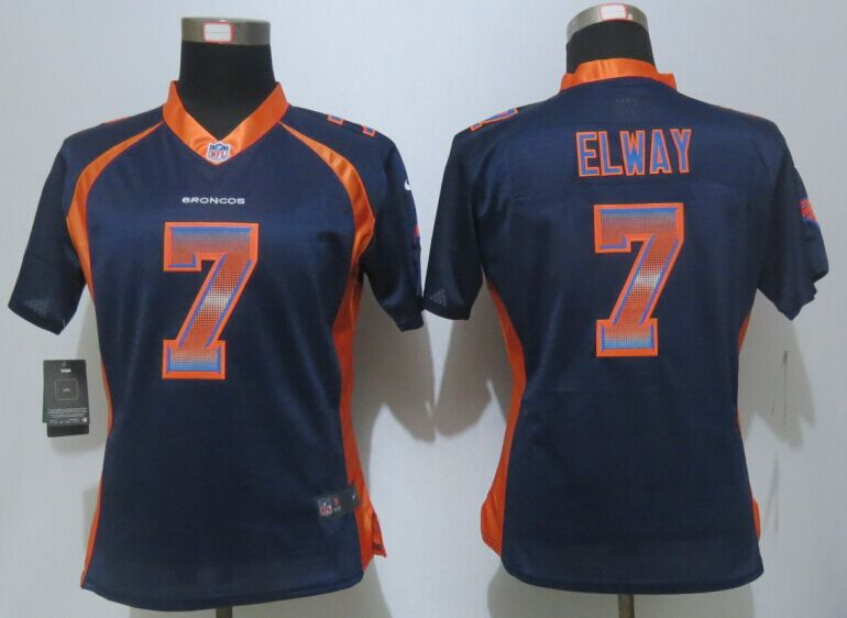 Women New Nike Denver Broncos #7 John Elway Navy Blue Strobe Elite Jersey