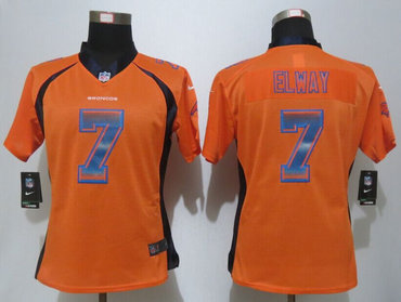 Women New Nike Denver Broncos #7 John Elway Orange Strobe Elite Jersey