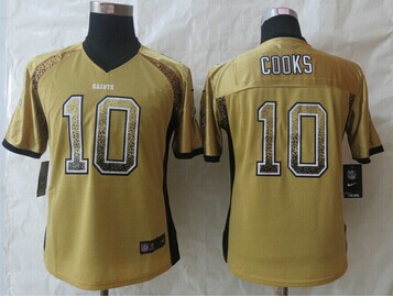 Women New Orleans Saints #10 Brandin Cooks Drift Fashion Gold Elite Jersey