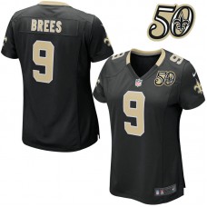 Women New Orleans Saints #9 Drew Brees Black 50th Anniversary Game Jersey