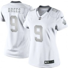 Women New Orleans Saints #9 Drew Brees White Platinum Jersey