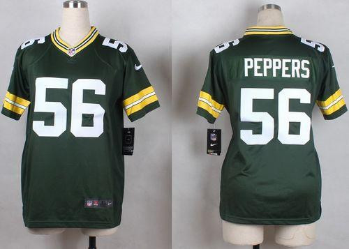 Women New Packers #56 Julius Peppers Green Team Color Stitched NFL Elite jersey