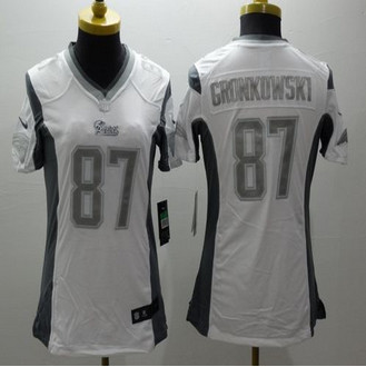 Women New Patriots #87 Rob Gronkowski White Stitched NFL Limited Platinum Jersey