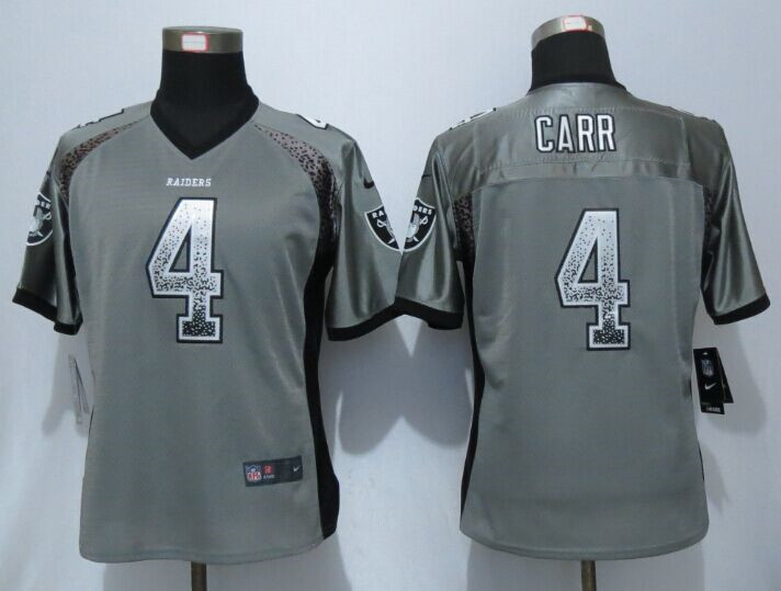 Women New Raiders #4 Derek Carr Drift Fashion Grey Elite Jerseys